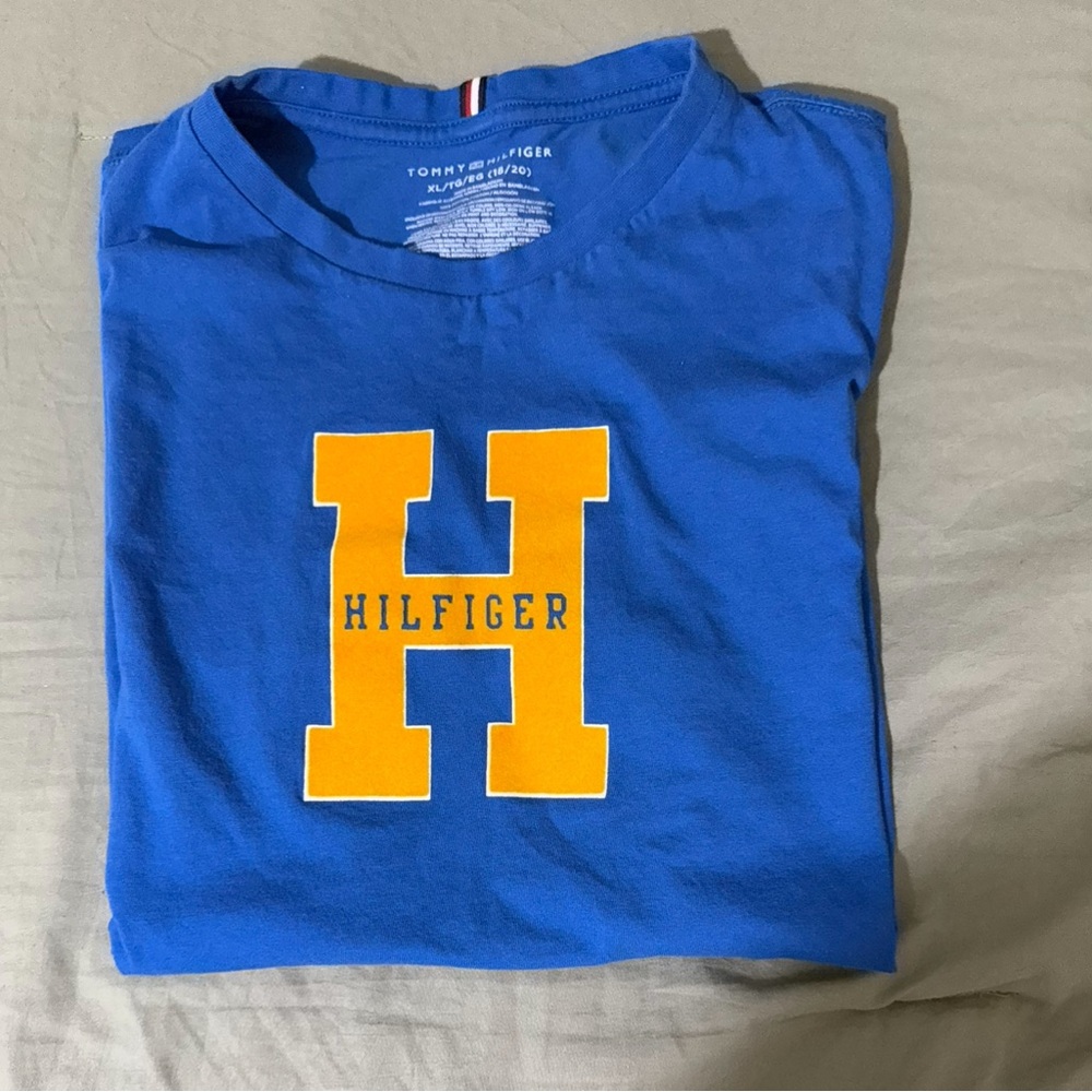Tommy Hilfiger Kids Blue Tee with Yellow Logo